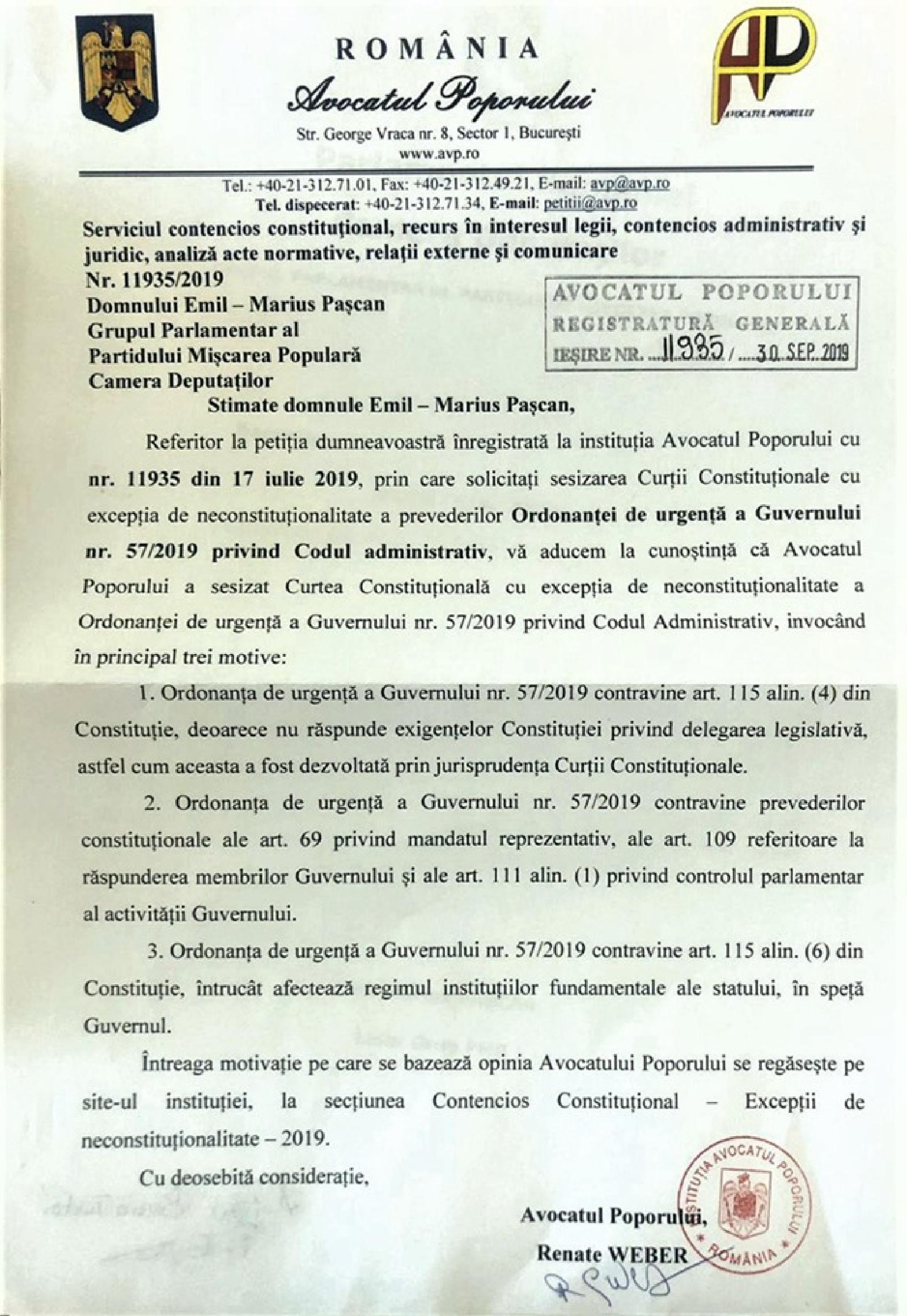 Featured image of post Avocatul Poporului confirmă sesizarea mea: OUG privind Codul administrativ este neconstituțională!