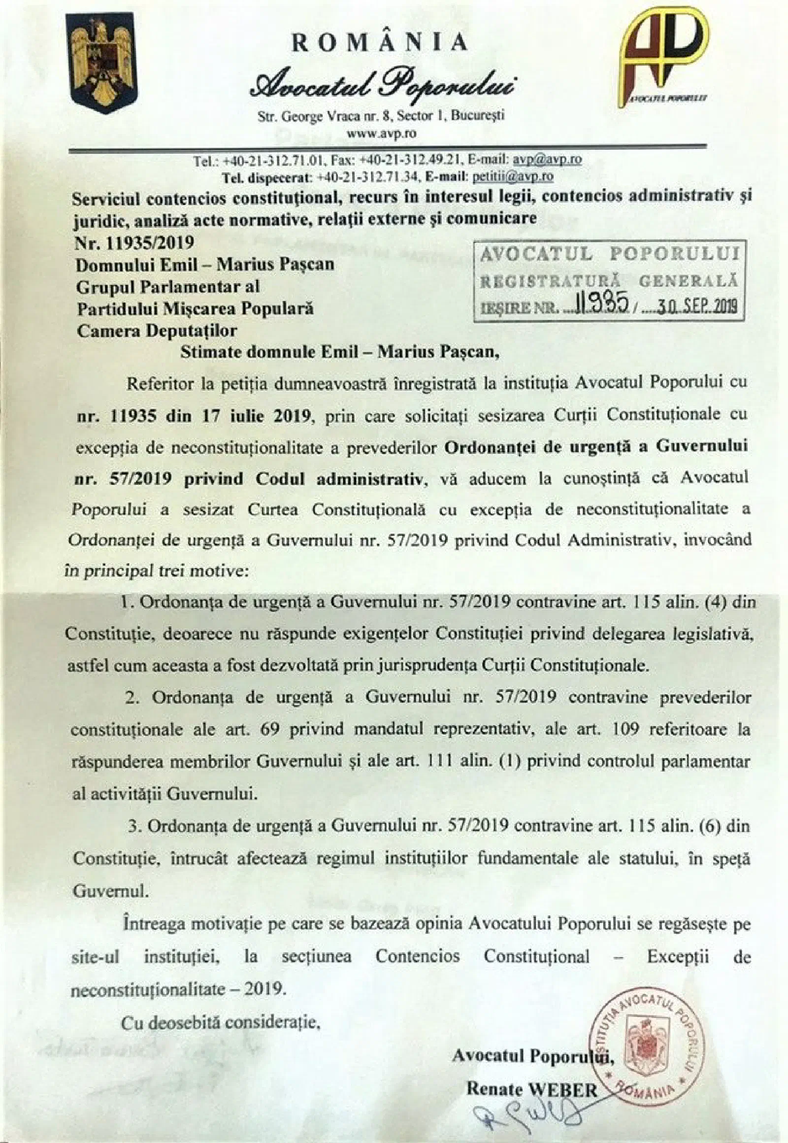 Featured image of post Avocatul Poporului confirmă sesizarea mea: OUG privind Codul administrativ este neconstituțională!