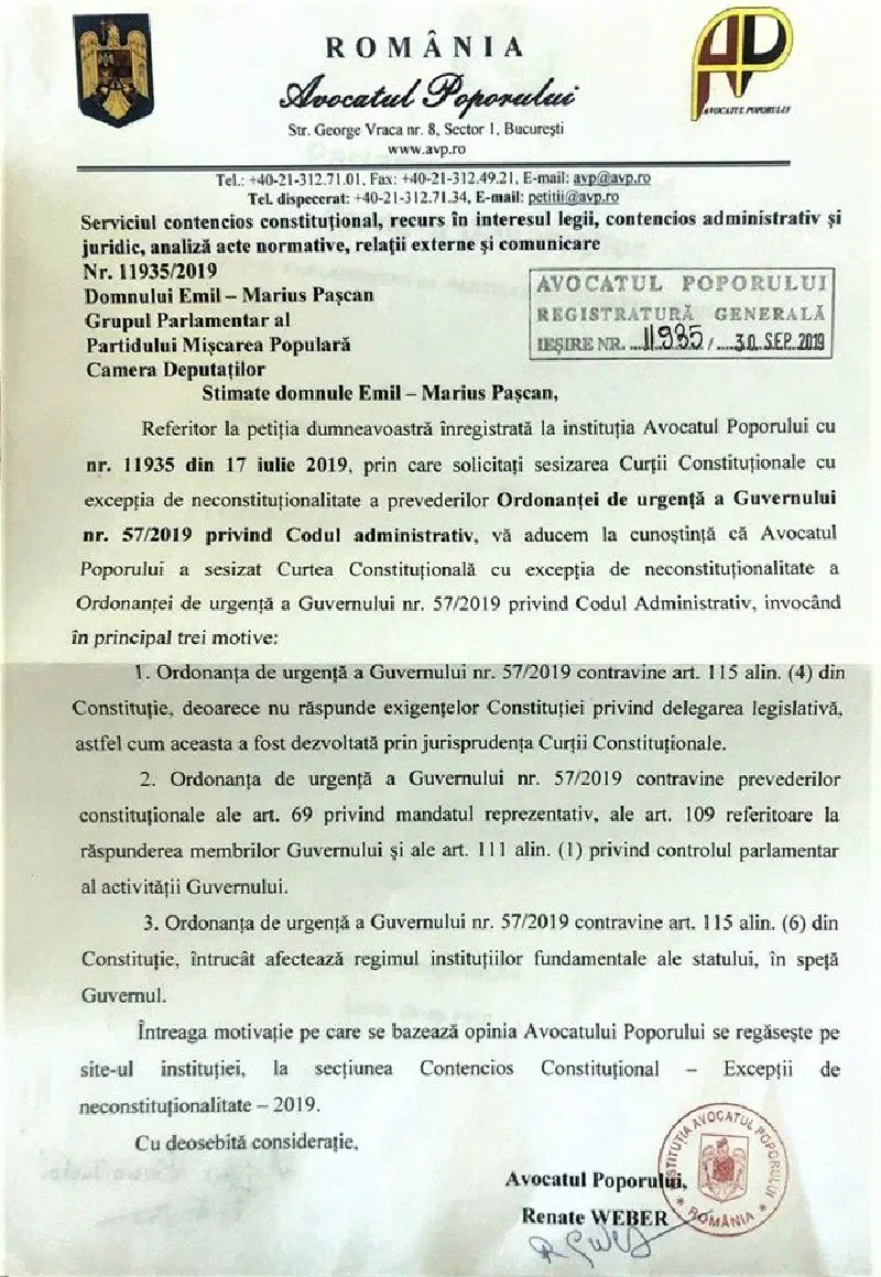 Featured image of post Avocatul Poporului confirmă sesizarea mea: OUG privind Codul administrativ este neconstituțională!