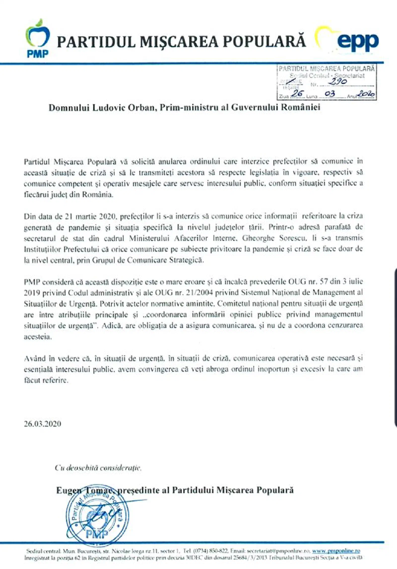 Featured image of post Domnule prim-ministru Ludovic Orban, anulați ordinul care le interzice prefecților să comunice!